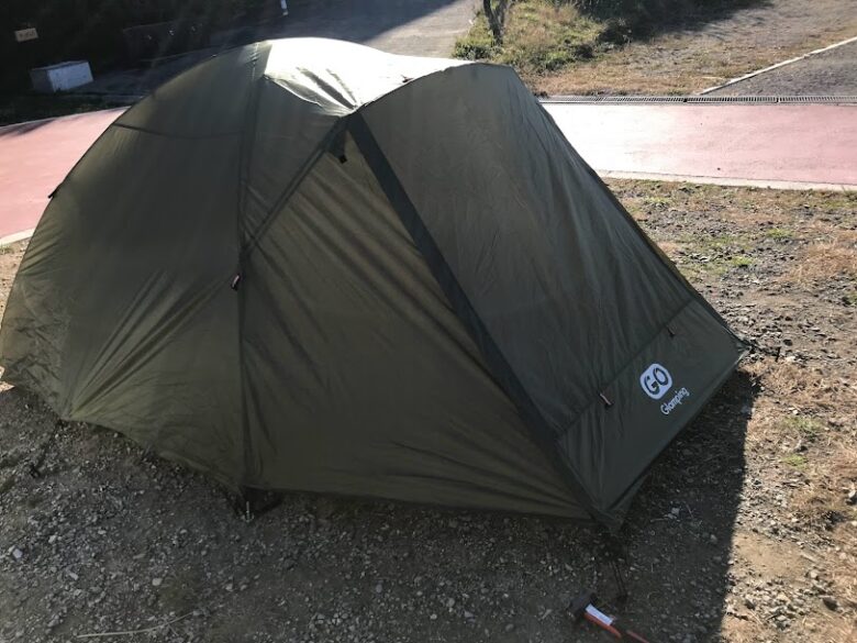 生石高原キャンプ場に張ったゴーグランピングのテント画像